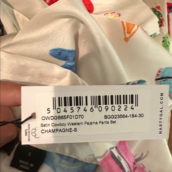 NWT NastyGal Satin Cowboy Western Pajama Pants Set - Picture 9 of 9